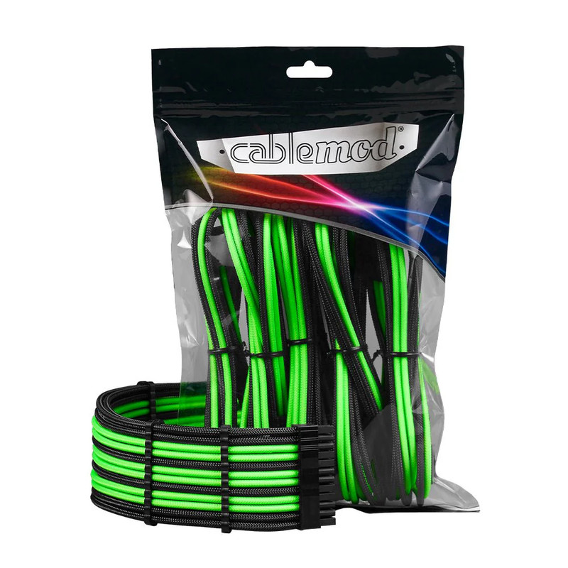 CableMod Pro ModMesh 12VHPWR to 3x PCI-e 45cm Extension Kit - Black & Light Green - كابل